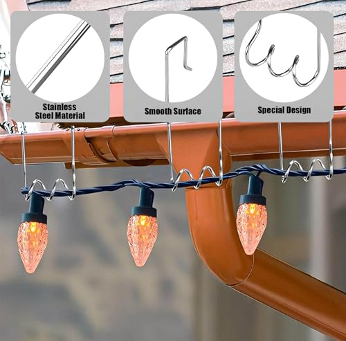 50 Pack Stainless Steel Gutter Light Hooks for Christmas & Halloween