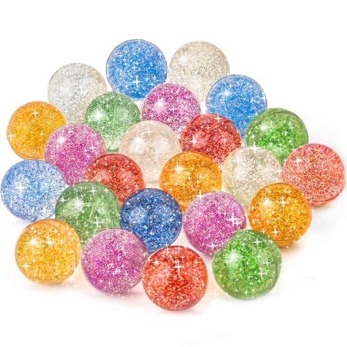 Ohanniewa 24 Pack Glitter Bouncy Balls - Bright 32mm Rubber Kids Toys - Color 5