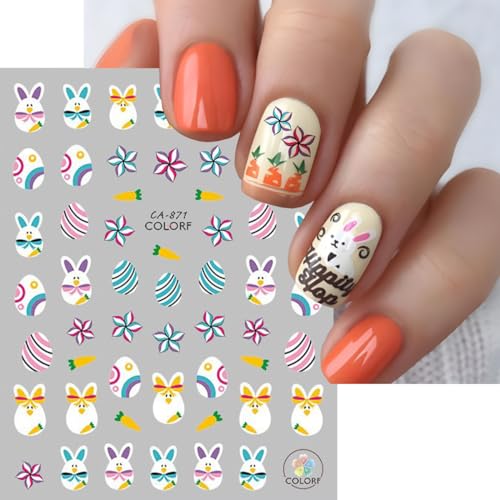8 Sheets Bunny Nail Decals - 3D Self Adhesive Easter Nail Stickers