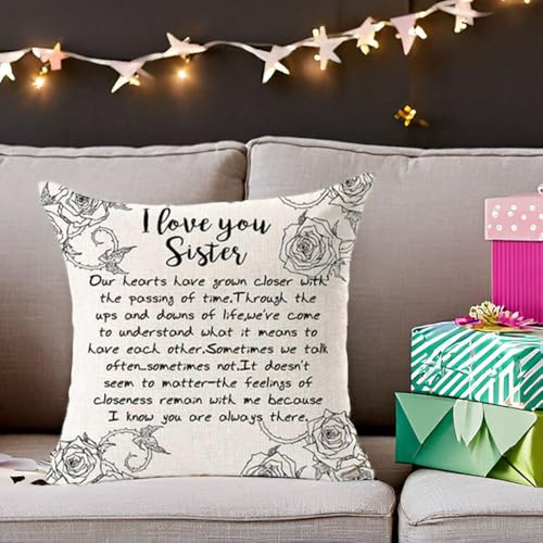 Best Sister Throw Pillow Cover - I Love You Sister, 18x18 Inch