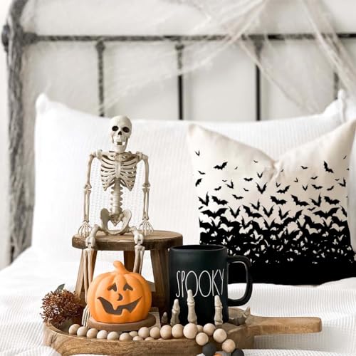 Black Bat Halloween Pillow Covers 18x18, Set of 2 Spooky Farmhouse Decor