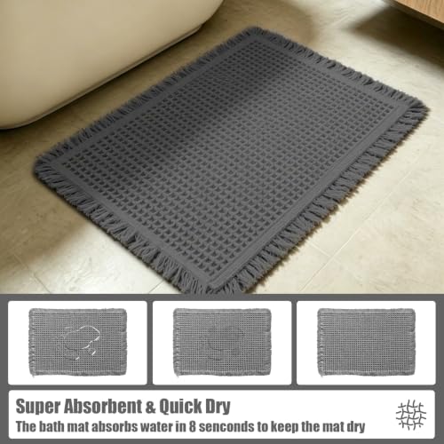 Small Non-Slip Waffle Bath Mat - Quick Dry, Absorbent, Grey (17x24)