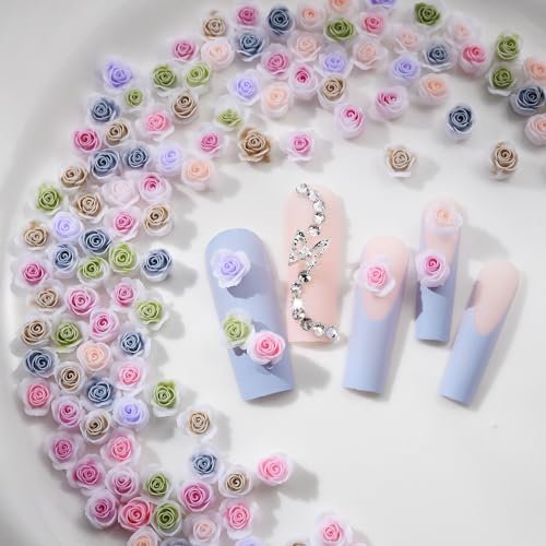 MOLILON 150pcs 3D Flower Nail Charms Resin Gradient Rose Manicure Decors