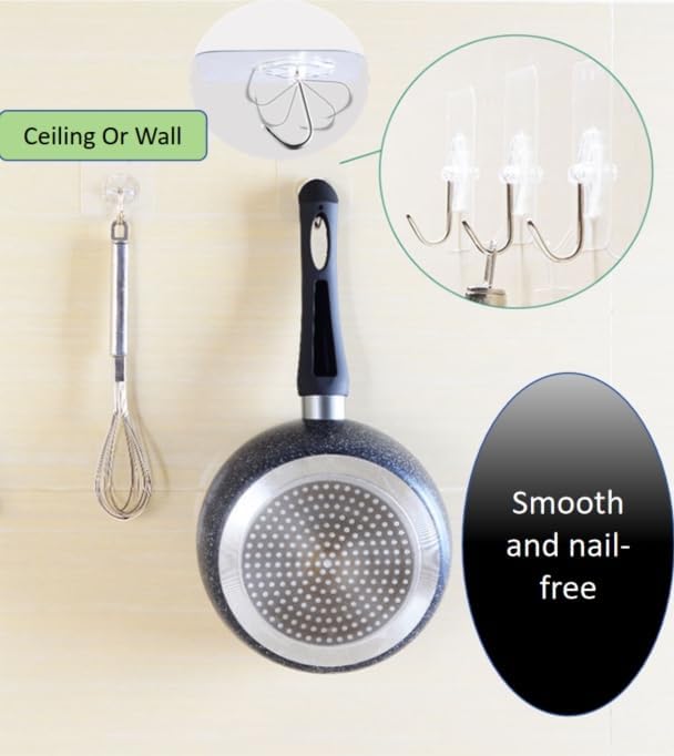 Skiennix Heavy Duty Adhesive Hooks - Waterproof Transparent Wall Hooks for Bathroom & Kitchen