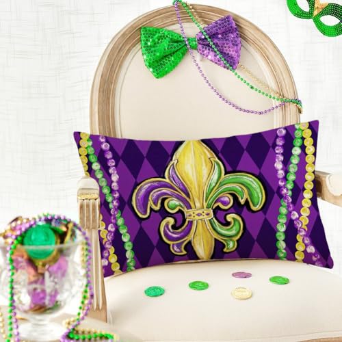 Mardi Gras Pillow Covers 12x20 in - Fleur De Lis Decorative Cushions