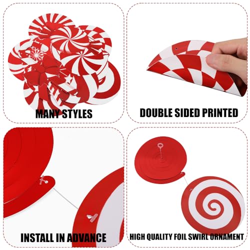 Christmas Candy Hanging Swirl Decorations Set - 60 Pcs Festive Xmas Decor