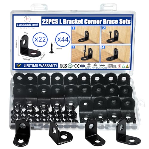 22pcs L Bracket Corner Brace Set 20mm Black Stainless Steel Shelf Support