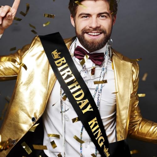 Birthday King Sash for Men - Black Satin with Gold Foil
