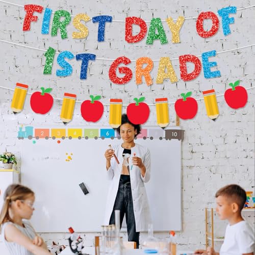 Pre-Strung 1st Grade Welcome Banner - Glittery Back to School Decorations