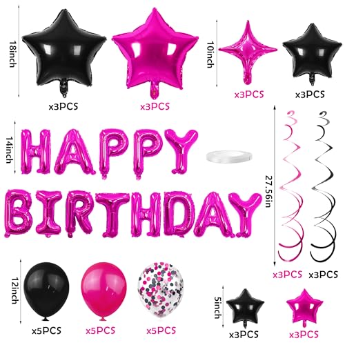 56-Piece Happy Birthday Balloon Set in Rose Red & Black