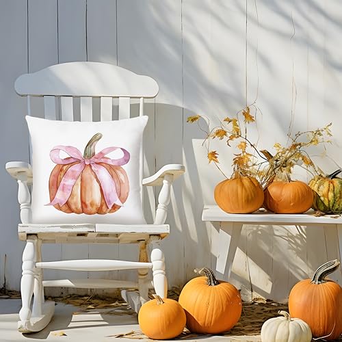 Pumpkin Pillow Covers with Coquette Pink Bow - 18x18