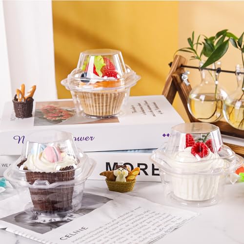 NPLUX 60 Pack Individual Cupcake Containers, Deep Dome Plastic Holders