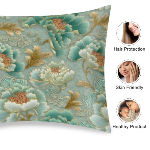 Teal Floral Satin Pillowcase for Hair & Skin - King Size 20x40