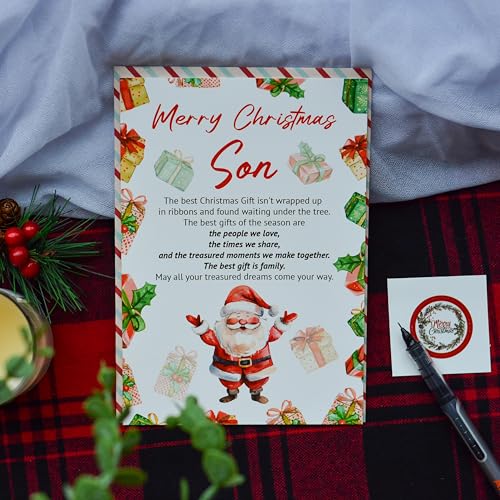 Merry Christmas Card for Son with Envelope & Seal - Heartfelt Design