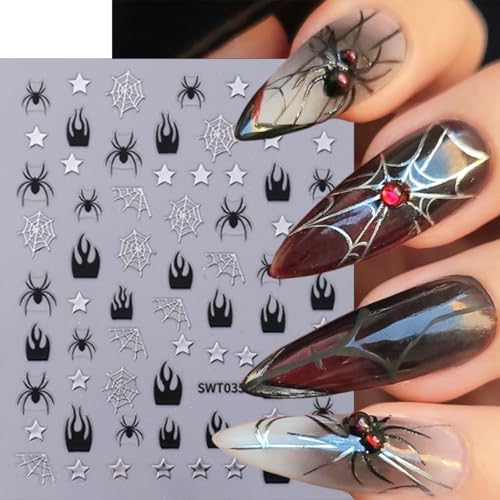 KTAABTR Halloween Nail Art Stickers - 5 Sheets 3D Self-Adhesive Goth Decals