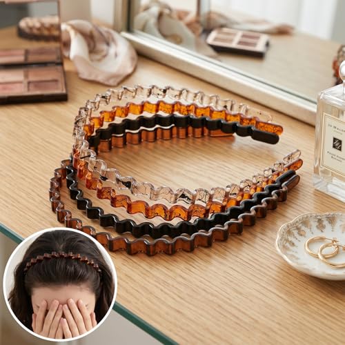 Amabro 4-Pack Wavy U-Shaped Hair Comb Headbands Non-Slip Plastic Hair Bands