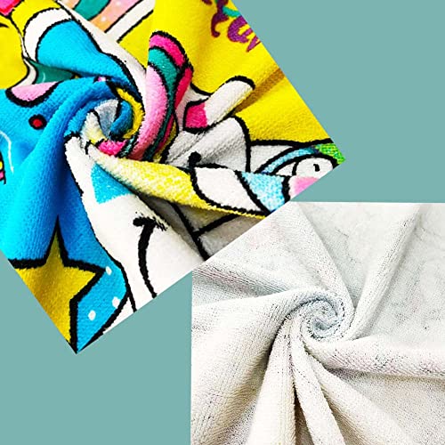 YIFONTIN Kids Beach Towel, Space Travel Print, 100% Cotton Velour, 51"x25.5"