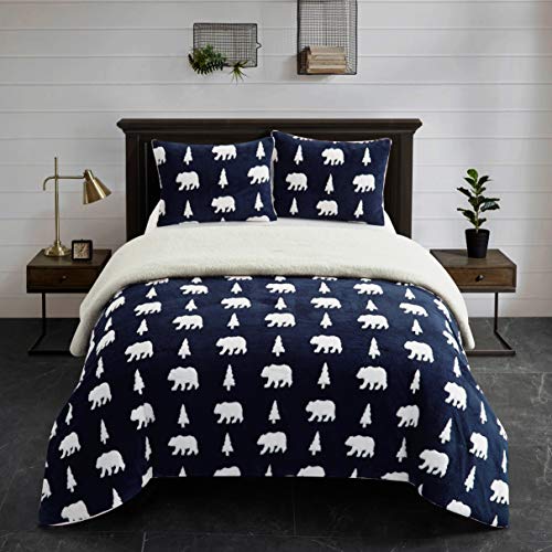 Dearfoams Mama Bear Jacquard with Sherpa Applique 3 piece Comforter Set with Sherpa Reverse, King Size