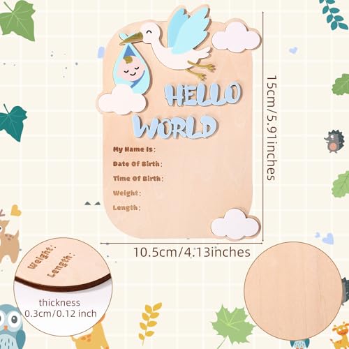 Hello World Wooden Newborn Welcome Sign for Baby Birth Announcement