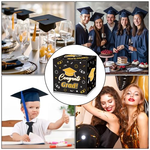 Lemicin Graduation Card Box Holder 2026 - Black & Gold Congrats Grad Party Decoration
