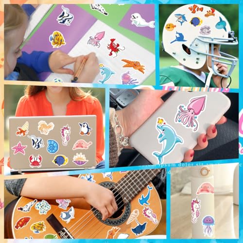 80 Pack Ocean Animal Stickers for Kids - Waterproof Vinyl Decor