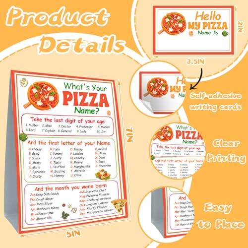 Pizza Name Game Card Set - 1 Sign & 30 Stickers | Guawubiang