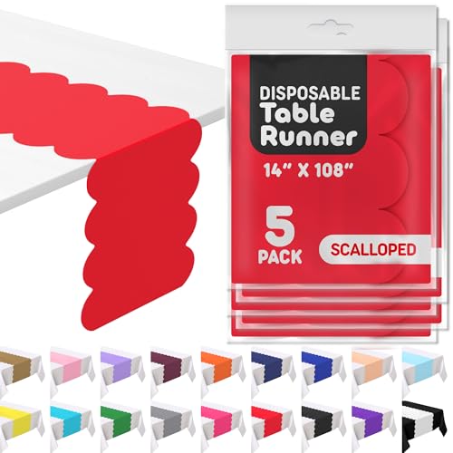 Red Scallop Disposable Table Runner 5 Pack - 14x108in Party Decor