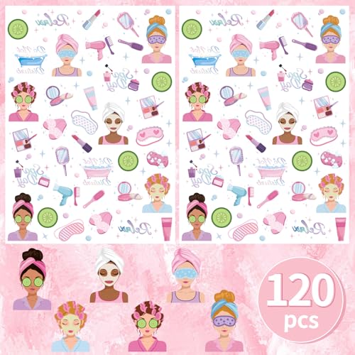 Hxezoc Girls Spa Party Temporary Tattoos 120 Pcs Slumber Birthday Supplies