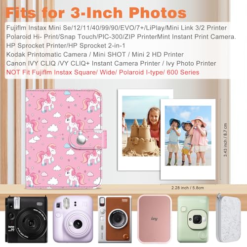 Fintie Mini Photo Album for 2x3 Inch Prints - 52 Pocket Travel Album in Pink