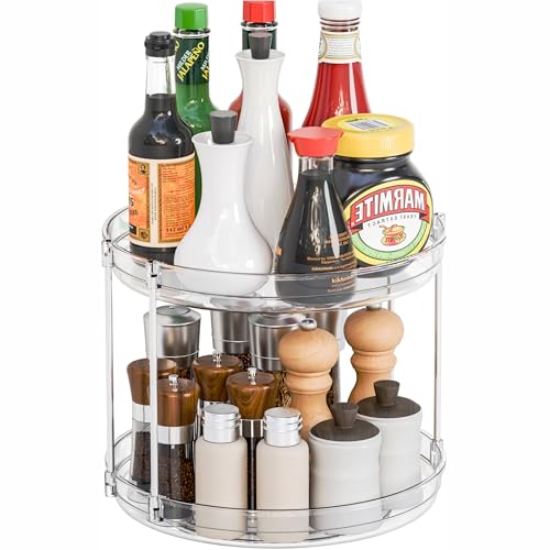 SuoXing 9.5W 2-Tier Lazy Susan Turntable for Kitchen Cabinets & Pantry, Spices & Condiments Organizer, 1 Pack