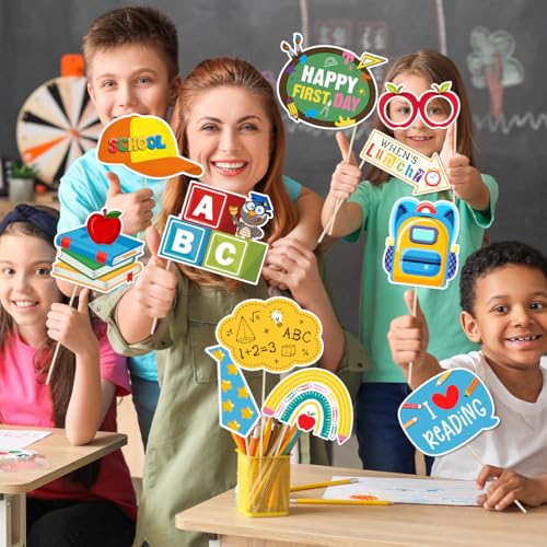 23-Piece Back to School Photo Booth Props Set with School Bus Frame