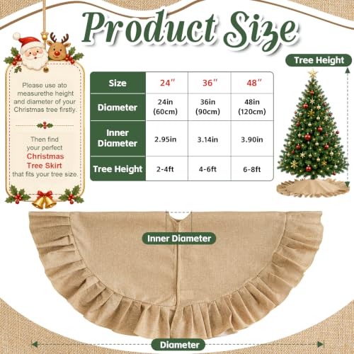 Burlap Christmas Tree Skirt 24 Inch with Ruffle Edge - Small Linen Holiday Decor (Variation of THIS listing: Burlap / 24 Inch)