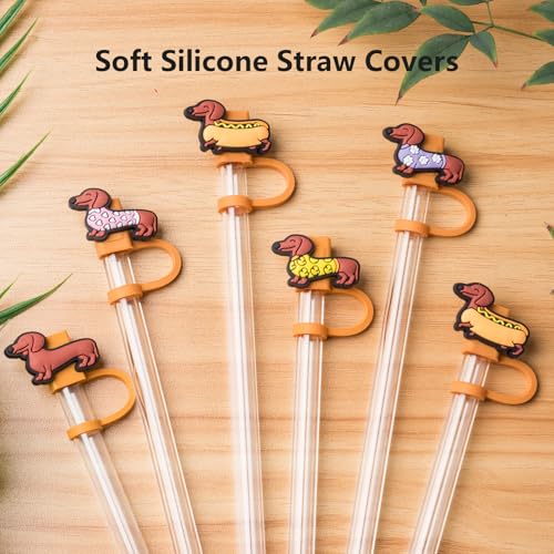 Dachshund Dog Straw Toppers - 6PCS Silicone Covers for Stanley Cups