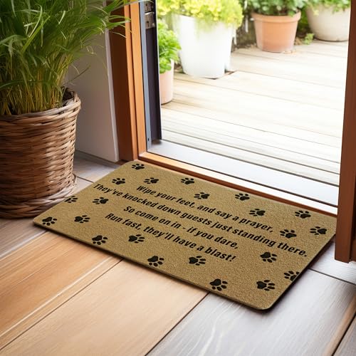 Funny Dog Coir Door Mat - Non-Slip Outdoor Welcome Mat 17x30 Inch