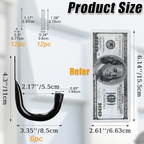 KURUI Heavy Duty Wall Hooks 6Pcs, 3.5in Utility Storage Hooks
