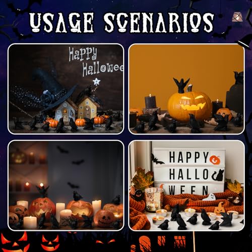 Yalikop 20 Pcs Mini Black Resin Crow Figurines Halloween Decor