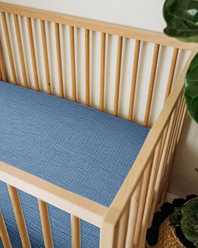 Meowcards Blue Muslin Bassinet Sheets 33x17 Inches - Pack of 1, Safe & Breathable Nursery Bedding