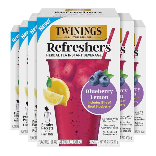 Twinings Blueberry Lemon Refreshers Herbal Drink Mix, 5 Count (Pack of 6)