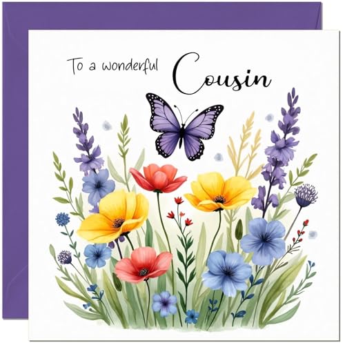 Cousin Birthday Card with Floral and Butterfly Design
