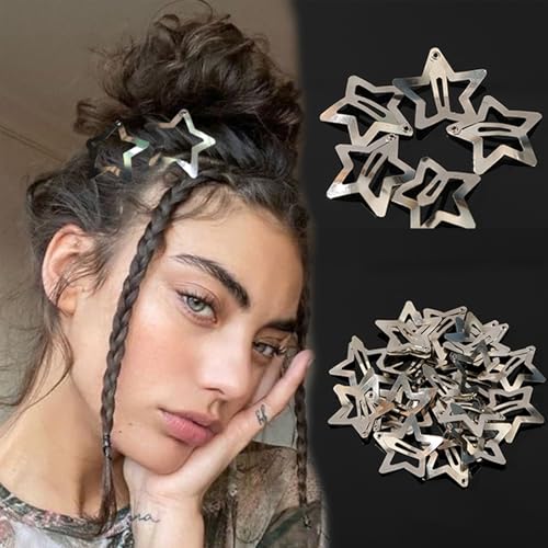 Silver Star Hair Clips Y2K Snap Barrettes Non-Slip Metal Hair Accessories