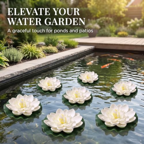 Set of 6 Realistic Floating Lotus Flowers with Lily Pads