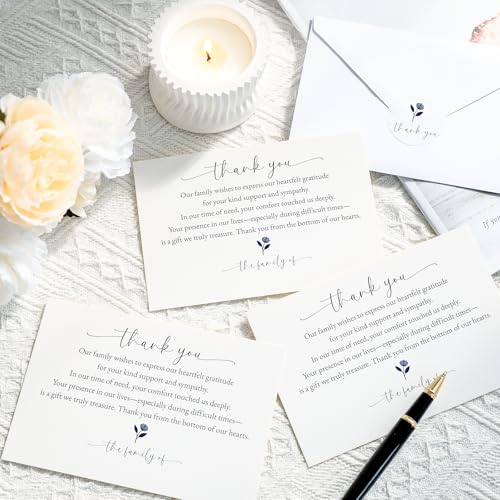 Sympathy Thank You Cards for Funeral - 25 Pack with Envelopes