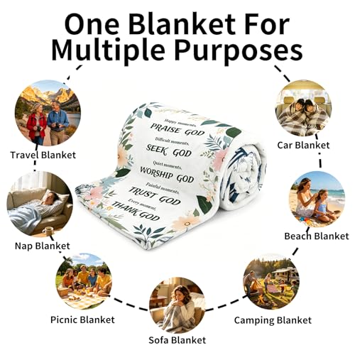 Inspirational Christian Blanket with Flowers - Soft Throw 60"x50"