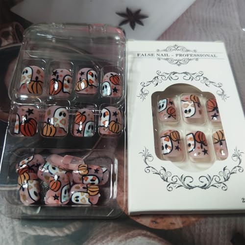 Ghost Face Press-On Nails Short Square Halloween False Nails Set