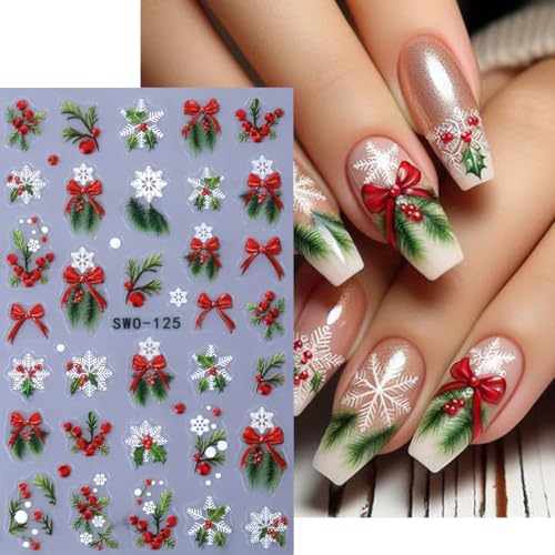 Christmas 3D Nail Art Stickers Decals - Winter Snowflake & Holly (3 Sheets)