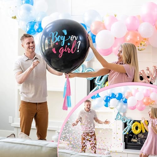 36 Inch Gender Reveal Balloons with Pink & Blue Confetti - 2 Pack