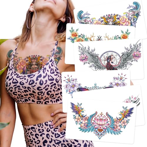 Kotbs Large Temporary Tattoos - 6 Sheet Waterproof Body Art for Chest & Back