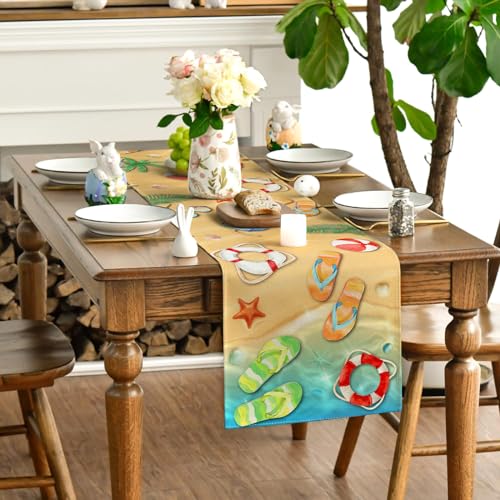 Nautical Beach Table Runner Coastal Summer Seaside Decor 13x72 Inch