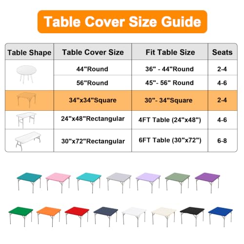 34" x 34" Square Fitted Table Cloth Cover - Elastic Black (1 Pack)