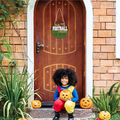 Football Welcome Wooden Sign - 10-Inch Round Hanging Wall Decor